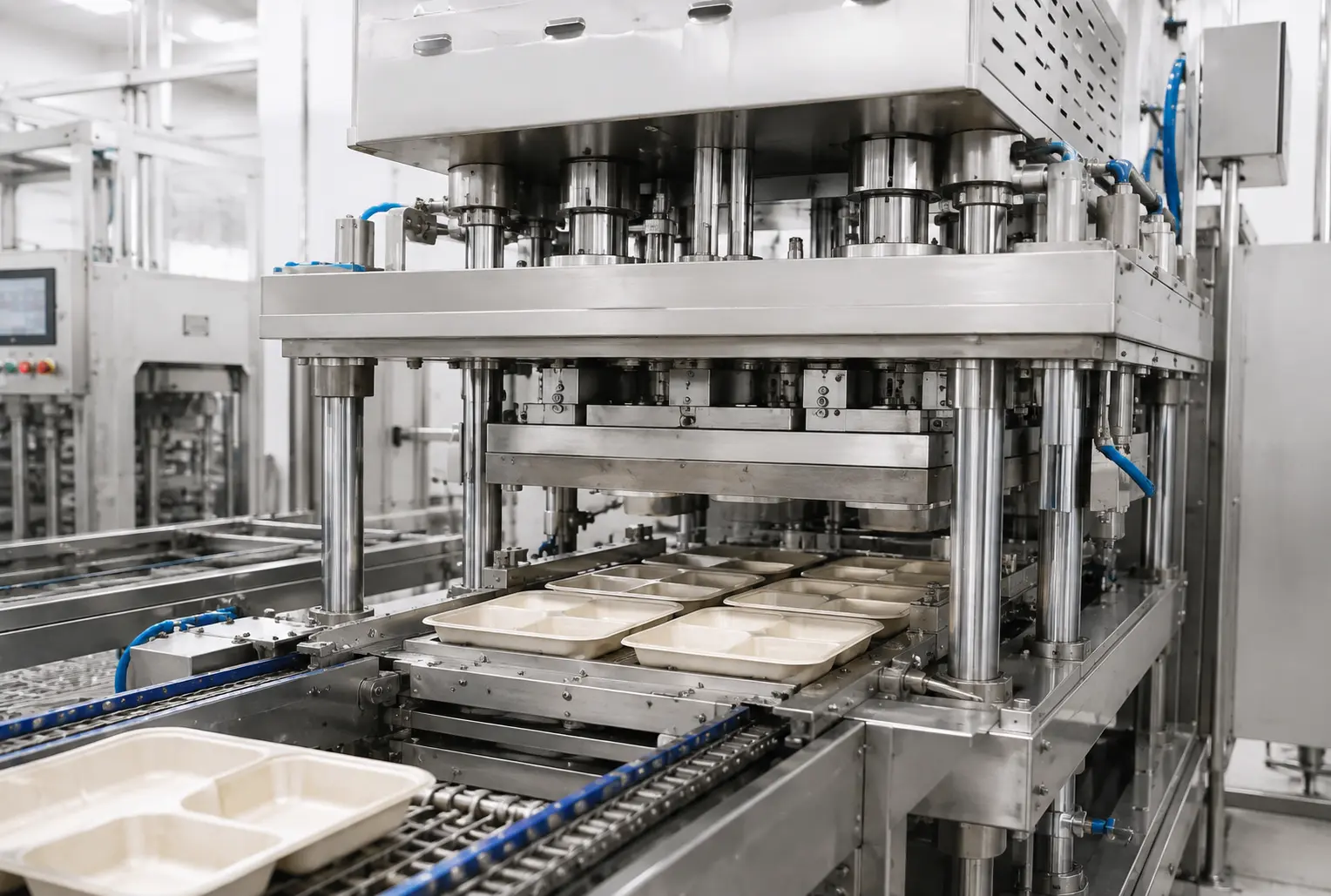 Precision molding and heat press manufacturing of bagasse tableware