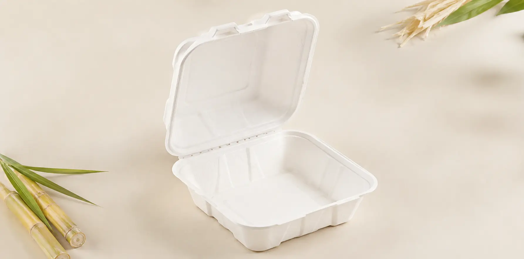 6x6 inch bagasse clamshell box for burgers
