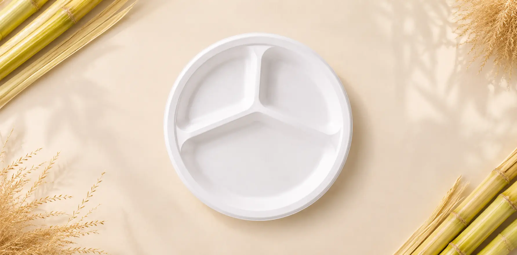 9 Inch 3 Compartment Bagasse Plate - Single Serving Portion Control