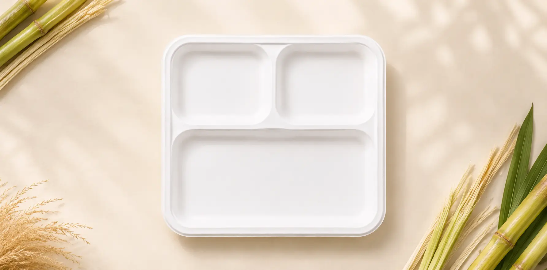 3 Compartment Bagasse Meal Tray - Portion Control Design