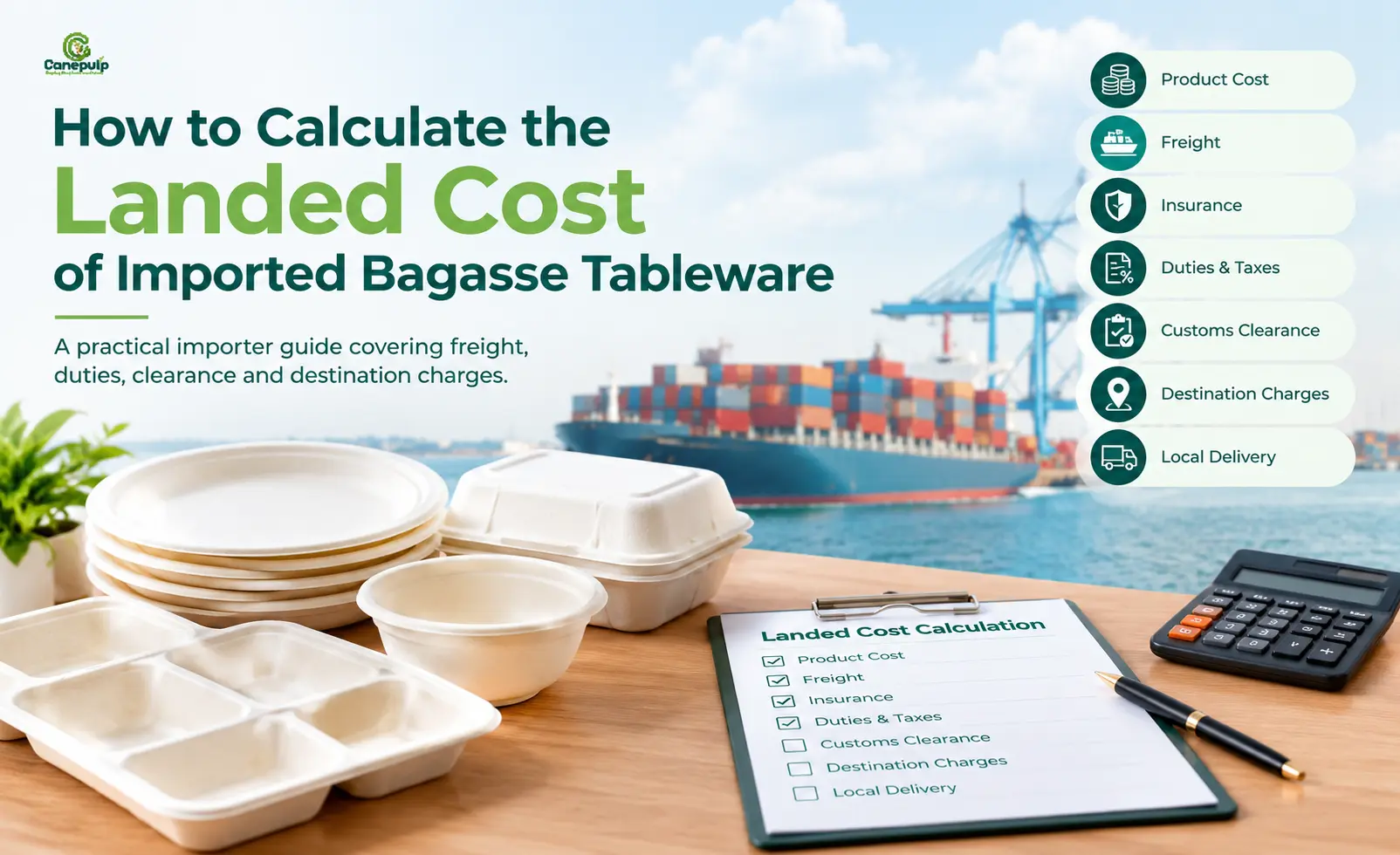 Landed cost calculation guide for imported bagasse tableware