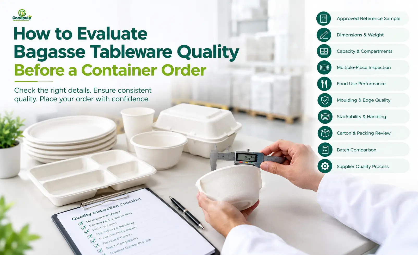 Checking bagasse tableware quality before a container order