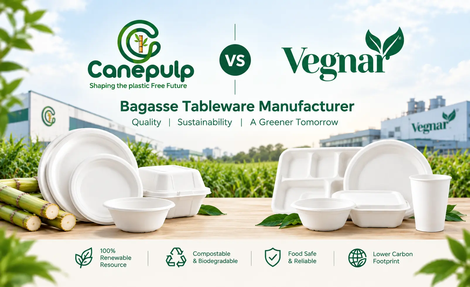Canepulp vs Vegnar bagasse tableware manufacturer comparison for B2B buyers