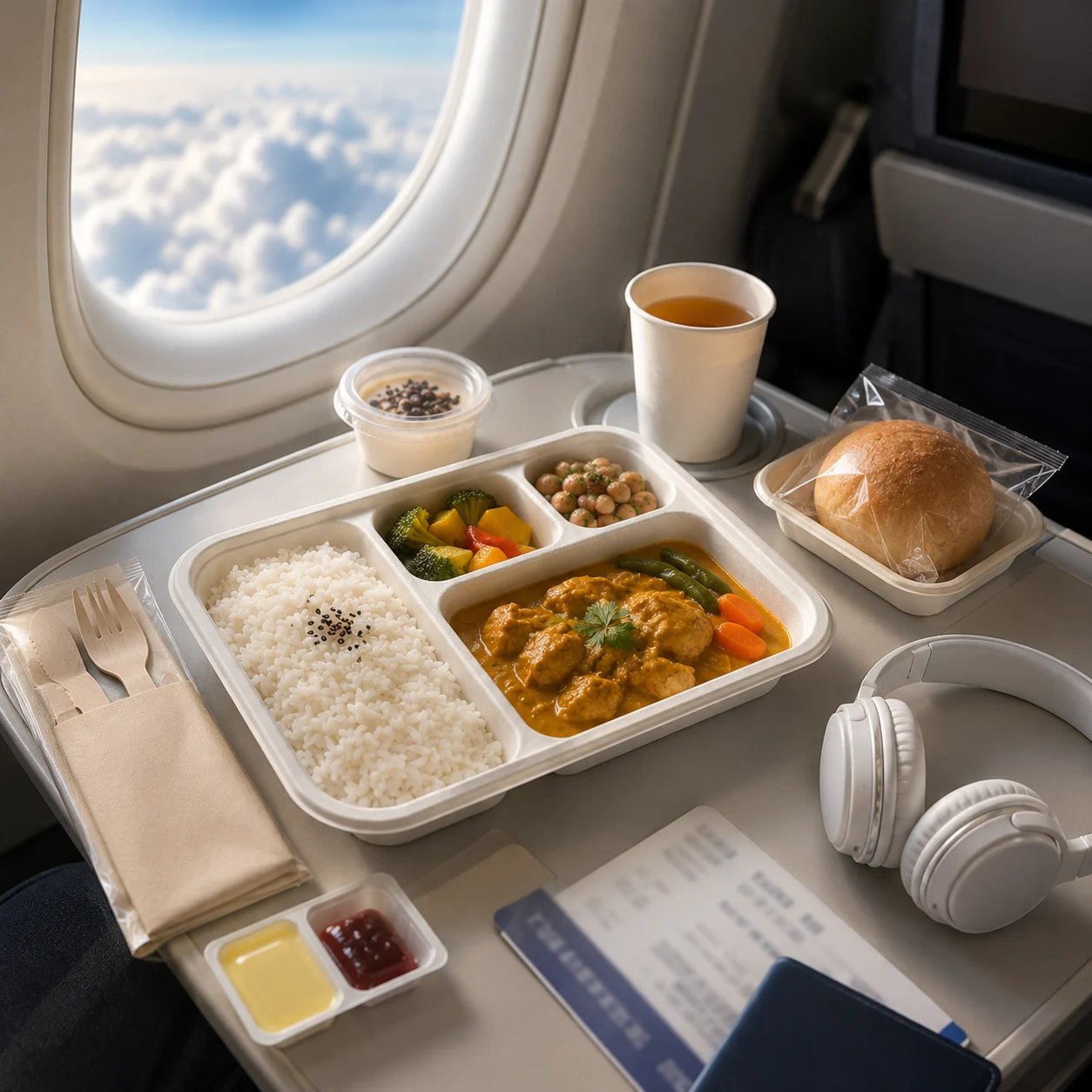 Premium bagasse meal trays for airline catering