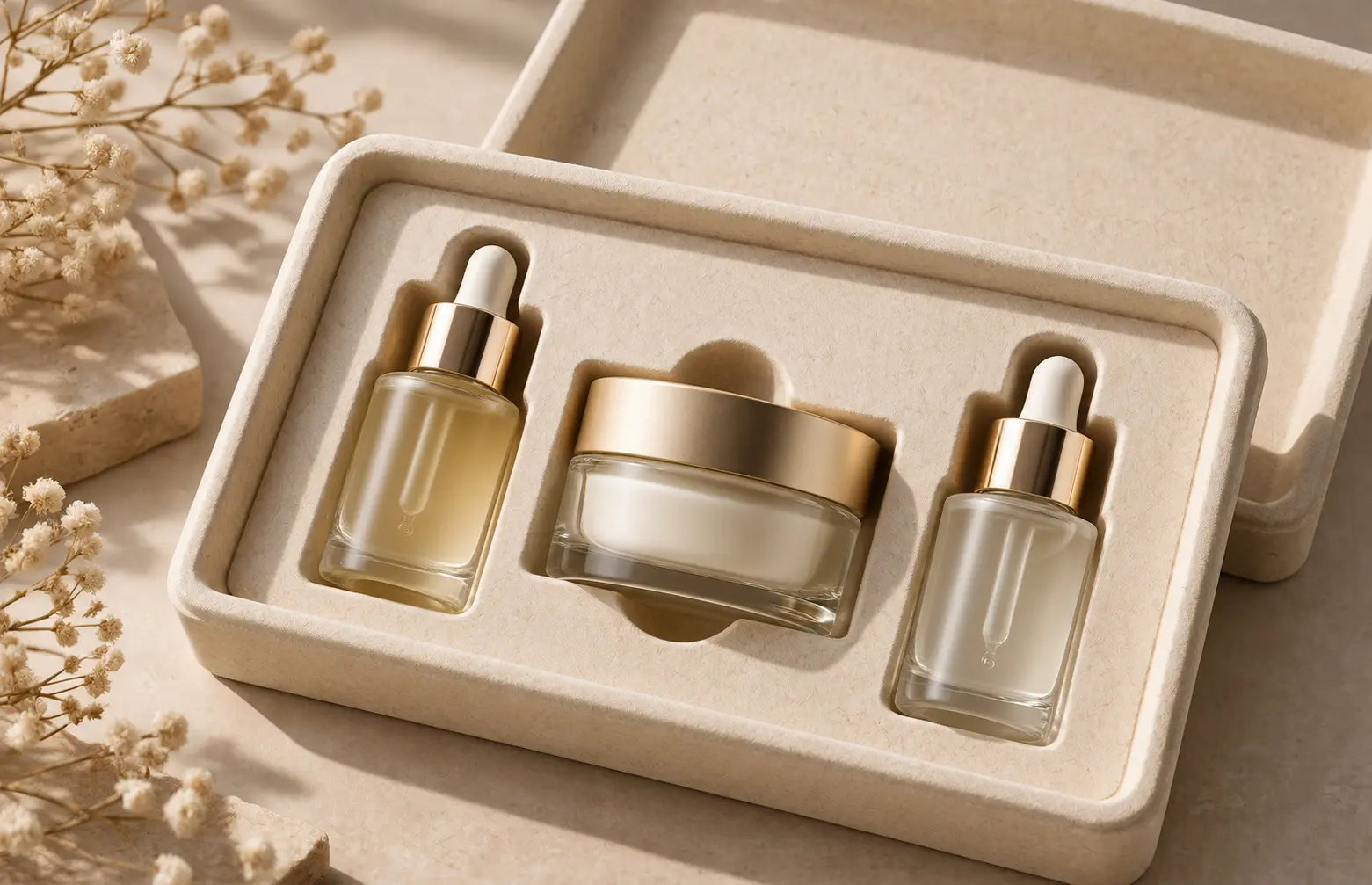 Molded-fiber tray format as a reference for developing custom beauty product packaging inserts